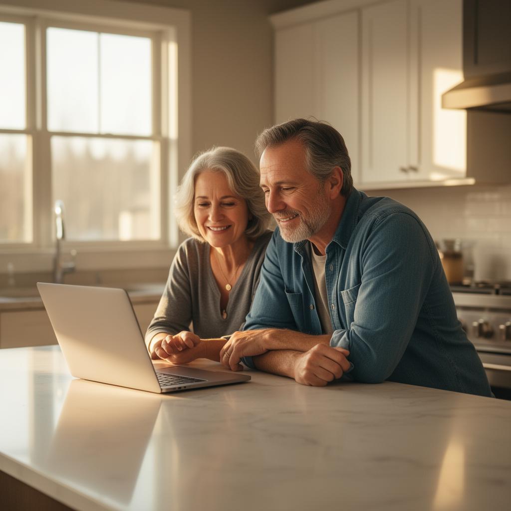 Couple reviewing refinance offers at home